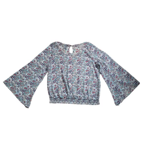 Torrid Floral Blouse Womens 1X 1 Flowy Slit Sleeve Sheer Peasant - Picture 10 of 12